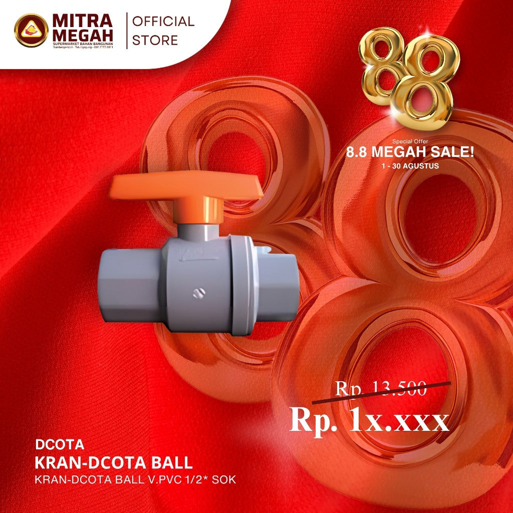 Dcota PVC Ball Valve 3/4" / Ballvalve 3/4 inchi KRAN-DCOTA BALL V.PVC 1/2* SOK